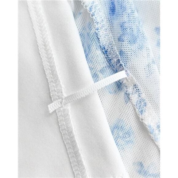 Women's Mesh Midi Skirt Elastic High Waisted White Blue - Picture 6 of 6